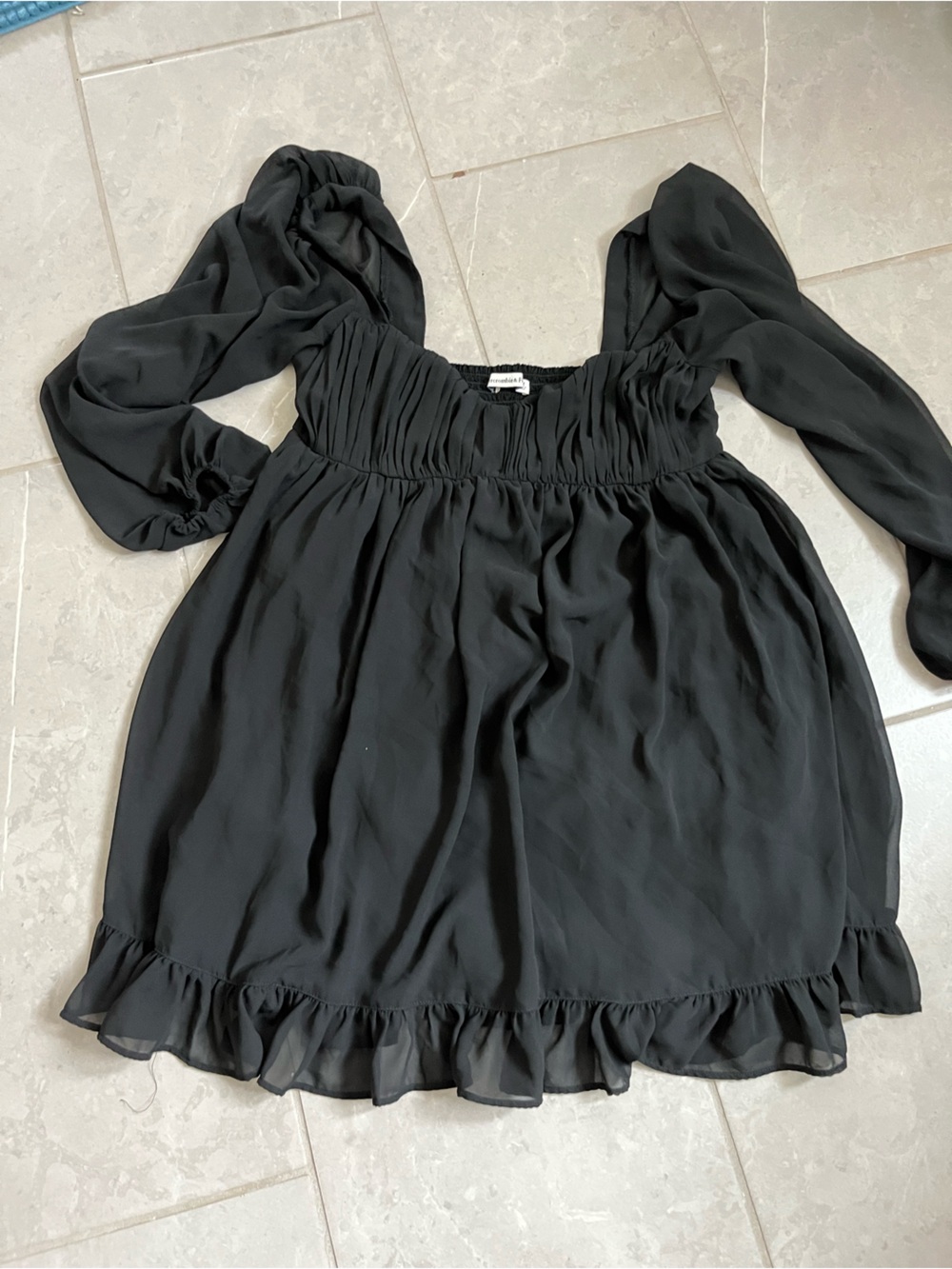 Abercrombie & Fitch Black Long Sleeve Ruffle Hem Mini Dress